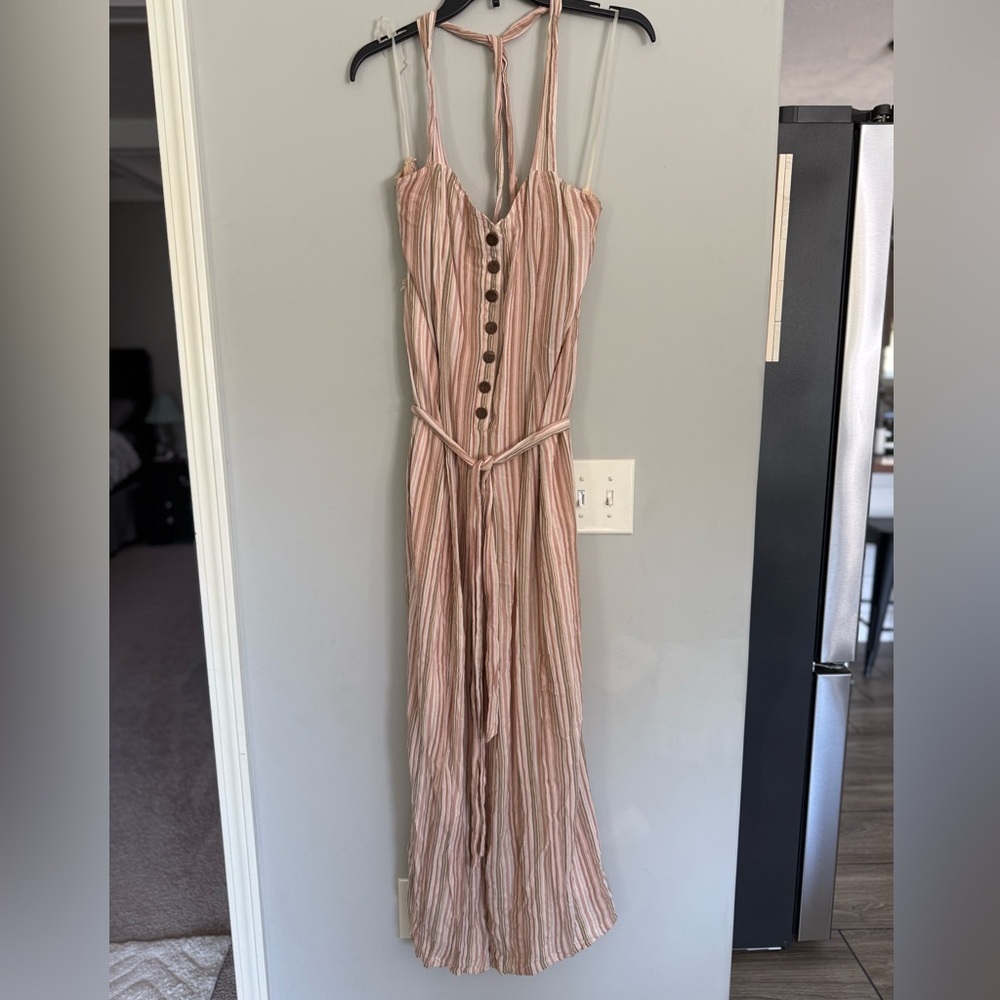 American Eagle Outfitters Blush-Stripes Sleeveless Button-Front Maxi Dress